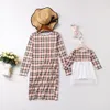 New Autumn Girls Plaid Splicing Tulle Princess Dress checkered Long Sleeve mother baby daughter matching dress family matching Clothes Y2210