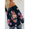 Multi Floral Print Luźne Słodka Koszula Kobiet Nowy Design Wiosna Streetwear Kobiety Salsh Neck Off Ramię Top 3 Kolor