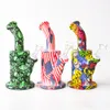 Afdrukken 8.5 inches Siliconen Waterpijp Recycler Bubbler Hookahs Unbreakabale Bongs met downstem en glazen kom