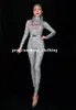 S65 Ballroom Dance Costumes Silvery Grey Rhinestones Pearls Jumpsuit Catwalk Cloth Bling Crystals Bodysuit Party Catwalk Performa7909116