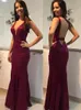 New Sexy Open Back Burgund Abendkleider Deep V-Ausschnitt Meerjungfrau Bodenlangen bescheidener Prom Party Spezielle Anlässe Kleider Vestidos Günstige Gewohnheit