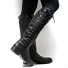 Mode high laarzen vrouwen sexy kniehoge laarzen vat motocycle platte hakschoenen vrouw winter vrouwelijke bota's mujer 43