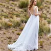 Neues Produkt V-Ausschnitt Tüll White Lace Appliques Einfache Landhausstil Brautkleid Bohemian Backless Brautkleider mit Sweep Zug