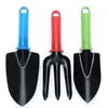 3 pièces tête de fer pelle pelle fourchette outil de plantation jardin poignée en plastique coloré Kit d'outils de désherbage