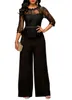 Women's Jumpsuits & Rompers 2021 Women Sexy High Waist Palazzo Jumpsuit 3/4 Sleeve One Piece Lace Peplum With Long Wide Leg Pant Three Quart