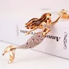 Mermaid Girls Pingente Chaveiro 3 Pcs Beleza Tom de Ouro Banhado Rhinestone Cristal Jóias Keychain Chaveiro Lobster Bolsa Chave Anéis