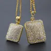 Mens Gold Cuban Link Chain Fashion Hip Hop Jewelry with Full Rhinestone Bling Diamond Dog Tag Iced Out Pendant Necklaces