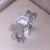 クロス結婚指輪リングシンプルなファッションジュエリー 925 スターリングシルバープリンセスカットホワイトトパーズ CZ ダイヤモンド人気のプロミス女性婚約指輪