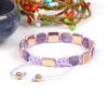 Jewelry Women Natural Amethyst Square Stone Bangle Bracelets Micro Pave CZ Beads Braiding Bracelet Watch Gift