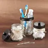 Regular Mason Jar Bathroom Apothecary Jars Vanity Organizer- Rustic Farmhouse Decor Matte Black Canister Glass for Cotton Swabs - No Jars