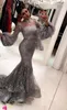 Fashion Sequins Mermaid Prom Dresses Sexy Hihg Neck Trumpet Long Sleeves muslim arabic Attractive Stylish evening dresses228H