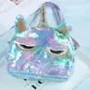 Sequin Unicorn Purse Kids Cartoon Crossbody Bag Girls Glitter Söt handväska Design Unicorn Färgbyte Axelväskor HHA1368