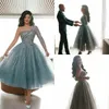2020 Elegant Aftonklänningar One-Shoulder Långärmad Lace Sequins Prom Kappor Skräddarsy Te-längd En Linje Special Occasion Dress