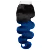 1B الأزرق أومبير الهندي متموجة الإنسان نسج الشعر حزم مع اختتام جذور سوداء مظلمة الأزرق أومبير شعر لحمة إمتداد مع اختتام 4X4 الرباط