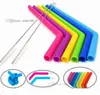 Hot Silicone Drinking Straws Ställ Rak Bent Flexibla Återanvändbara Straws Med 2st Rengöring Borstar 8PC / Set Silikon Straw 4688