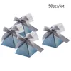 Gift Wrap Triangular Pyramid Box Wedding Favor Candy Boxes Guests 50pcs/lot Blue1