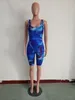 넥타이 염료 Bodycon Rompers Womens Jumpsuit 바이커 반바지 2020 여름 Clother 원피스 바디 슈트 섹시한 클럽 의상 재생 바지