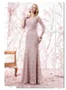 2019 Nouveau rose élégant pleine dentelle sirène mère des robes de mariée épaules dénudées 34 manches ruban froncé longue soirée de bal Gow9488067