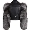 genuine leather jacket fur sleeve women real leather and fur jacket