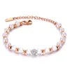 Charm Pearl Beaded Strands Bracelets Jewelry Stainless Steel 14K Gold Plated Women Girl's Gift