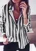 Ontworpen shirt - Nieuwe 2019 Hot Style Herfst Revers Collar Lange Casual Streep Lange Mouw Shirt Blouse Damesmode