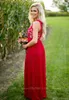 2019 Cheap Summer Country Garden Style Bridesmaid Dress Hot Red Lace Bodice Wedding Party Guest Maid of Honor Gown Plus Size Custom Made