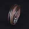 Pulsera de cuero para hombre Brazaletes Hombres Cierre magnético Tejido de piel de vaca Pulsera de envoltura de múltiples capas Joyería de moda Regalo de Navidad VT0980