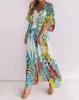 Green Bohemian Tropical Printed Half Sleeve Summer Beach Wear Long Kimono Cardigan Blouses Plus Size Women Swimwear Tops Blouse Cover-Ups