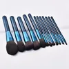 12pcs/lot makeup brush gem blue makeup bag blush brush eye shadow brush nano nylon hair high-end