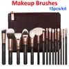 Makeup Brushes 15 pcs Set Rose Gold brush + bag Professional Face and Eye Shadow Make Up Tools Eyeliner Powder Foundation Blending Brush Kit Q240507