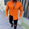 Erkek Casual Gömlek Erkekler Gömlek Ile Düğme Moda Uzun Kollu Katı Beyaz Sarı Slim Fit