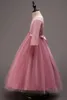 Elegante pizzo A Line Abiti da ragazza di fiori 2019 Maniche lunghe Tulle Bow Sash Lunghezza del pavimento Abiti da principessa per feste di compleanno per ragazze economici MC1966