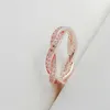 Roséguld älskare Ring CZ diamantsmycken för Pandora 925 Sterling Silver Sparkling Twisted Lines Ringar med originallåda för kvinnor Herr