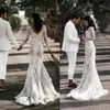 Mermaid Wedding Gorgeous Dresses Lace Appliqued Long Sleeve V Neck Bridal Gowns Sweep Train Robe De Marie