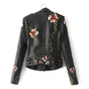 New Womens Casual Long Sleeve Embroidered Studded Zipper Slim Leather Jacket Punk Autumn Winter Grils ladies Outwear tops1
