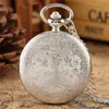 Klassieke Zilver Gladde Case Zakhorloge Retro Mannen Dames Quartz Analoge Horloges Ketting Hanger Keten Klok Geschenken