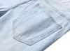 Jeans Masculino Masculino Cor Clara Slim Fit Buraco High Street Azul Não Elástico Casual Moda Urbana Stretwear