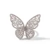Bagues pour hommes en forme de papillon en or 3D glacé Micro pavé de zircone cubique plaqué or 14 carats diamants simulés bague réglable hip hop taille unique