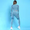 Conjunto de 2 uds de Yoga sin costuras para mujer, mallas con realce de cadera para gimnasio, ropa deportiva para mujer, conjunto de ropa deportiva de manga larga para correr y Fitness