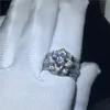 Elegante anello di fiori 3in1 imposta anelli di fede nuziale di fidanzamento con diamanti in argento sterling 925 per le donne Gioielli per feste Gift5286921
