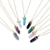 Hängsmycke Halsband Fashion Hexagonal Column Quartz Pendants Guldkedja Natursten Kristall Halsband för Kvinnor Smycken1