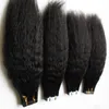100% Extensions de cheveux humains Remy réels 80 pièces 200g par paquet ruban sans couture yaki grossier sur les extensions de cheveux de bande de trame de peau droite crépus