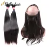Faisceaux brésiliens cheveux 100 trames de cheveux humains vierges avec 360 dentelle frontale tissage droit couleur naturelle bellahair