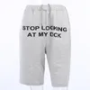 Druckbuchstaben „Stop looking at my dick“, Jogginghose für Damen und Herren, hohe Taille, Schwarz, Grau, mit Taschen, Shorts, lockere Hip-Hop-Shorts