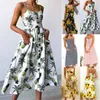 Women Dress Sunflower Pineapple Printing Camisole Button Sexy Party Dress Lady With Button