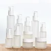 30ml 40ml 60ml 80ml 100ml Frosted Glass Cosmetic Bottle Cream Jar Refillable Empty Pump Bottles Lotion Spray Cosmetics Sample Storage Containers