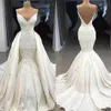 Урожай русалка съемный поезд свадебные платья 2020 плюс размер низкие без спинки спагетти ремни аппликации 3D цветы Ruched Vestidos 2062