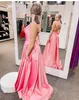 ピンクのウエディングのドレスの長いラインスパゲッティストラップフォーマルイブニングガウンヴェスディドDevestido Fiesta Mujer