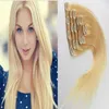 Virgin Straight Hair Clip in Human Hair Extensions #613 Bleach Blonde Clips In Remy Hair Extensions Full Head 18" 20" 22" 24" 26"