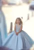 2019 Nouveau Mignon Bleu Clair Fleur Filles Robe Mère Et Fille Princesse A-ligne Junior Enfant Occasion Spéciale Robe Robe De Fête De Mariage